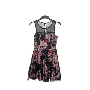 Trixxi Sleeveless Fit and Flare Mini Dress Floral Sparkly Sheer Size Medium Prom
